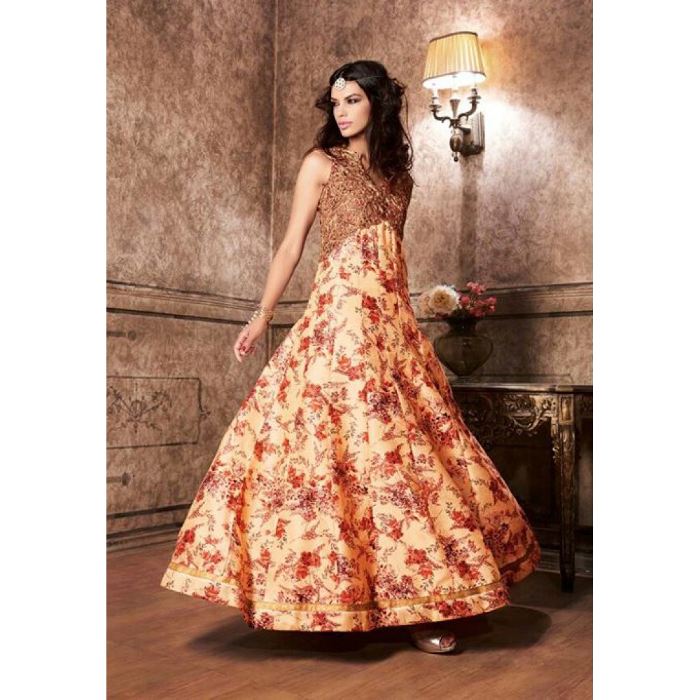 Miracolos By Ruchi's Classy Orange colored Organza Gowns  - Rent